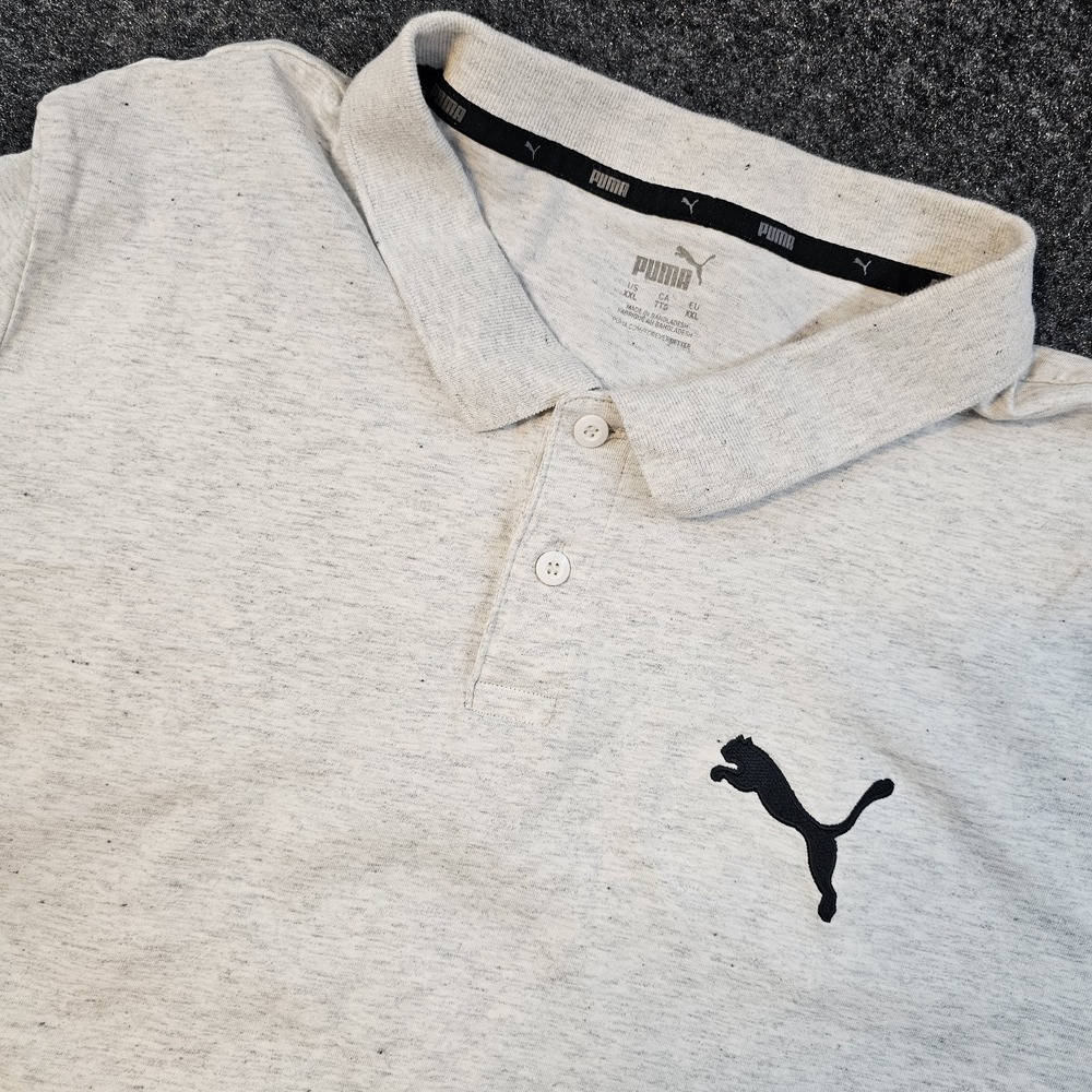 Puma Polo Shirt Mens XXL Beige Heather Short Sleeve Logo Casual Golf